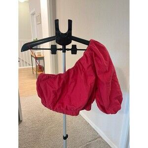 Abercrombie & Fitch One Shoulder Ruffle Sleeve Linen Blend Crop Top Size Medium